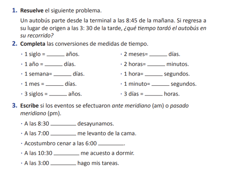 Actividades de Matemáticas de 5to, tema: El tiempo - Escuela María